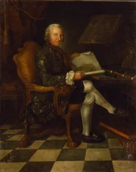 Isaac Egmont von Chasot à son bureau (avec la flûte de Frédéric le Grand), 1750